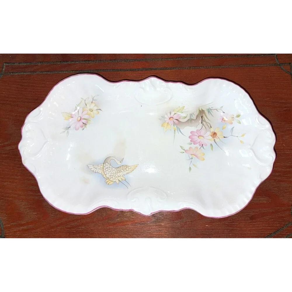 James Kent Old Foley Bone China Sandwich Tray Gold gilt & Pink Roses, 1950s Vint
